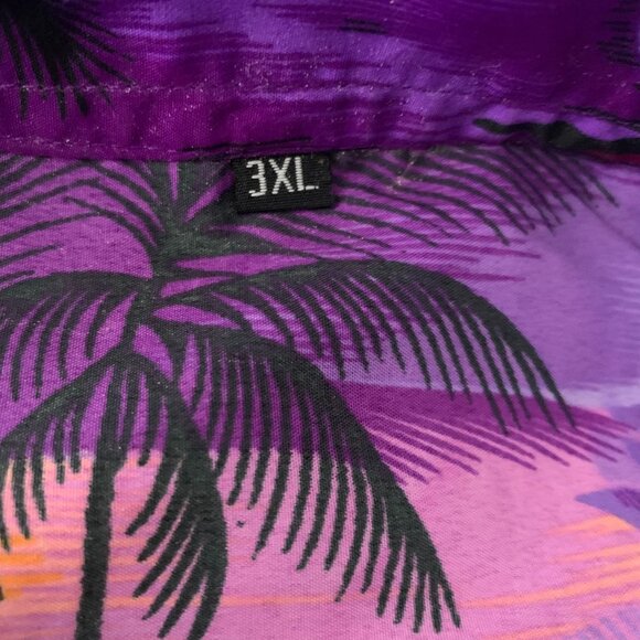 Button Up Hawaiian Camp Shirt 3XL Purple Floral Sunset Beach Short Sleeve Pocket - Picture 6 of 6